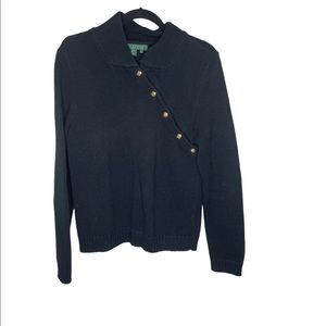 Lauren Ralph Lauren Navy blue 100% Cotton buttoned mock neck sweater size Large
